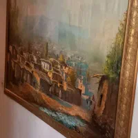 تابلو نقاشی ۵۰ ساله با قاب چوبی روکش طلا