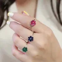 انگشتر جواهری تمام نقره مدل گل