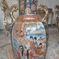 گلدان طلاکوب یک جفت