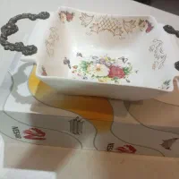 میوه خوری گلدار وکاسه بشقاب کریستال