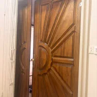 درب ۲ لنگه چوبی با چارچوب و حفاظ آهنی