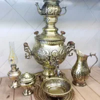 سماور ذغالی برنجی با سرویس کامل برنج