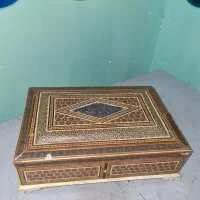 جعبه قدیمی خاتم شیراز نقره کوب ۸۰ ساله