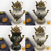 سماور برادران آنتیک ورق برنجی 3کاره کوره کتری قوری