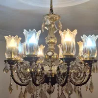 5 عدد لوستر تمام برنج با کریستال اصل یک عدد دیواری