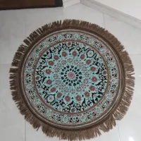 فرش گرد ماشینی عرش طرح برین 500 شانه قهوه ای آبی