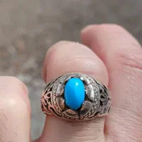 انگشتر کهنه فیروزه نیشابور طبیعی رنگ محک وکلکسیونی