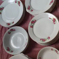 سرویس گل سرخی بشقاب دیس پیاله پیش دستی