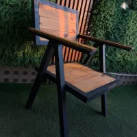 ست اتشدان و صندلی چوب ترموود ویلایی باغی /روف