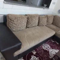 فروش فوری مبل L ال چرم مخمل/میز وگل میز فقط۱۳/۵۰۰ت|حراج|شیراز, تندگویان|دیوار