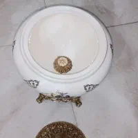ست شمعدان و شکلات خوری برنجی سرامیکی|ظروف سرو و پذیرایی|تهران, خاک سفید|دیوار