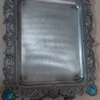 سینی سیلور سایز بزرگ نگین فیروزه ای وشکلات خوری