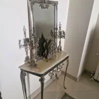 اینه و شمعدان برنز با ساعت سالم