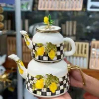 قوری کتری لعابی طرح لیمو و‌شطرنج