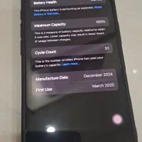 iPhone 16 128g  باطری ۱۰۰  سیکل ۵۱