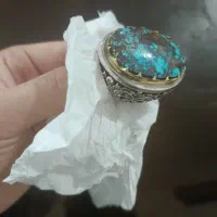 انگشتر فیروزه دست ساز کلکسیونی قلم زنی شده نو