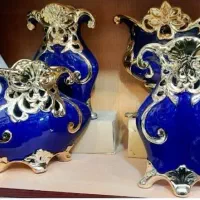 گلدان سورمه ای طلایی دکوری