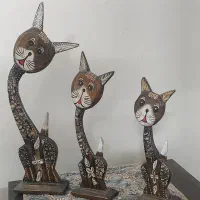 مجسمه گربه چوبی ۳ تایی تزئینی