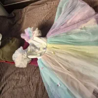 پیراهن پرنسس رنگین کمانی و کفش مجلسی