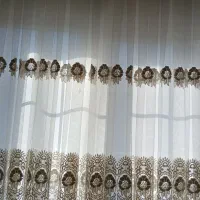 سه عددپرده حریر با گلهای خامه دوزی شده در لاهیجان|پرده، رانر، رومیزی|لاهیجان, امیرشهید|دیوار