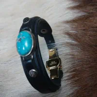 سللم دستبند چرم نگین فیروزه