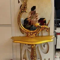 آینه و کنسول چوبی ورق طلا بزرگ قد2 متر بدون شمعدان