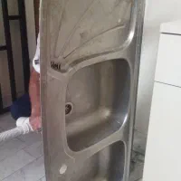 سینک ظرفشویی استیل ۲ لگن سمت چپ با سیفون و اتصالات