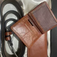 ست چرم طبیعی سه تیکه کیف پول کمربند و جای کارت