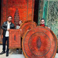 فرش درخت زنگی ست کامل گرد کناره قالیچه پادری