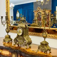 ست ساعت و شمعدان آنتیک برنزی فرانسوی اصل قرن ۱۹