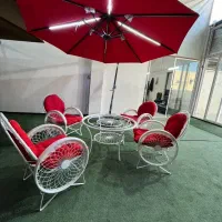 ست باغی میز صندلی قرمز اتشدان و تاب هودینی