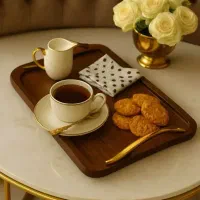 سینی چوبی رنگ گردویی مستطیل دسته طلایی تخفیف ویژه