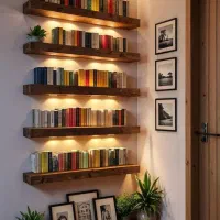 انواع شلف و دیوارکوب چوبی|کتابخانه، شلف، قفسههای دیواری|ری, شهرک نظامی|دیوار