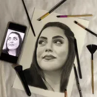 نقاشی چهره سیاهقلم و مدادرنگی ولنتاین