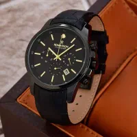 ساعت مچی 3 موتور فعال بند چرم قفل پروانه ای ضداب