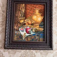 تابلوفرش دستباف طرح سنتی سماور و میوه