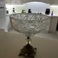 میوه خوری کریستالی طرح خورشیدی  با پایه برنزی