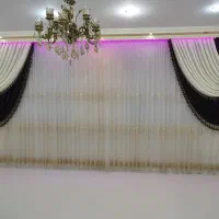 پرده حریر شیشه ای به همراه ۲ شال پرده