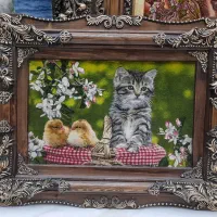 تابلو فرش دستبافت گربه جوجه