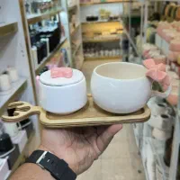 ماگ و قندان با زیره چوبی کادویی جهیزیه«امید دکور»