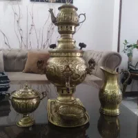 ست سماور زغالی 3 لیتری برنجی به همراه سرویس