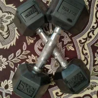 یک جفت دمبل ۵ کیلو ۶ضلعی با هالتر ۲.۵ کیلو|تجهیزات ورزشی|محمدشهر, جعفرآباد|دیوار