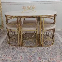 میز وصندلی غذاخوری فلزی ناهارخوری استیل ۶نفره بیضی