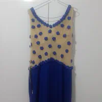 پیراهن مجلسی آبی کاربنی با گل های برجسته|لباس|تربتحیدریه, رضاشهر|دیوار