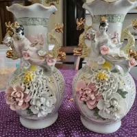 یک جفت گلدان گل برجسته رشته ای