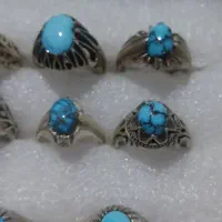 ۱۴عدد انگشتر فیروزه نیشابوری بشرط طبیعی مغز سنگ