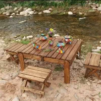 میز و صندلی تاشو چمدانی ۴ نفره چوبی