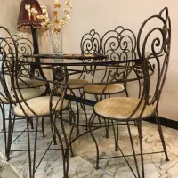 میز ناهارخوری۶ نفره فرفورژه پتینه با روکش مخمل|میز و صندلی غذاخوری|کاشان, زیارتی|دیوار