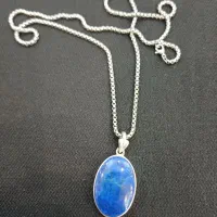گردن آویز لاجورد با رکاب نقره و زنجیراستیل درجه یک
