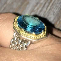 انگشتر نقره رولکسی با سنگ توپاز آبی